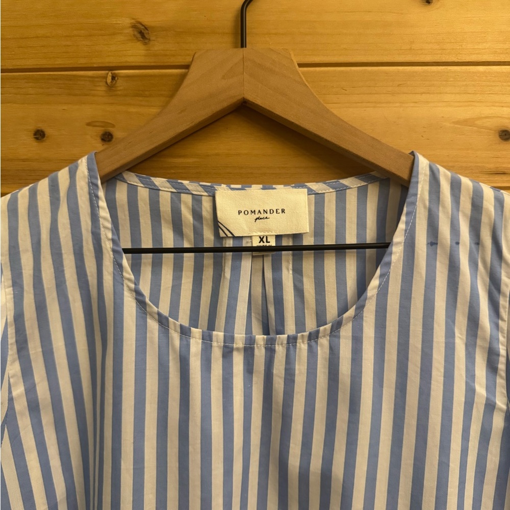 Pomander Place Tuckernuck XL Vertical Stripe Bedford Blouse Puff Sleeve Nautical - Picture 3 of 12